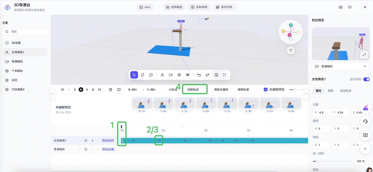 Organize character movement with timeline keyframes.